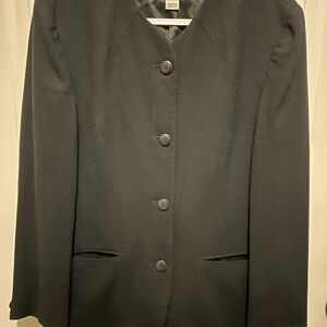 Rena Rowan Saville Size 12 100% Wool Blazer Jacket Black Lined Career Office